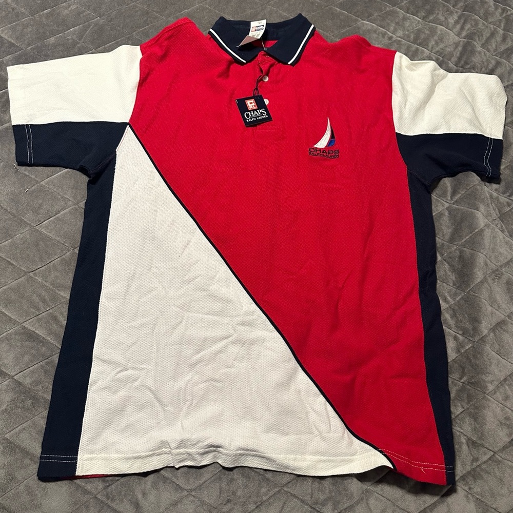 Ralph Lauren Chaps Red Polo Shirt with Navy Collar